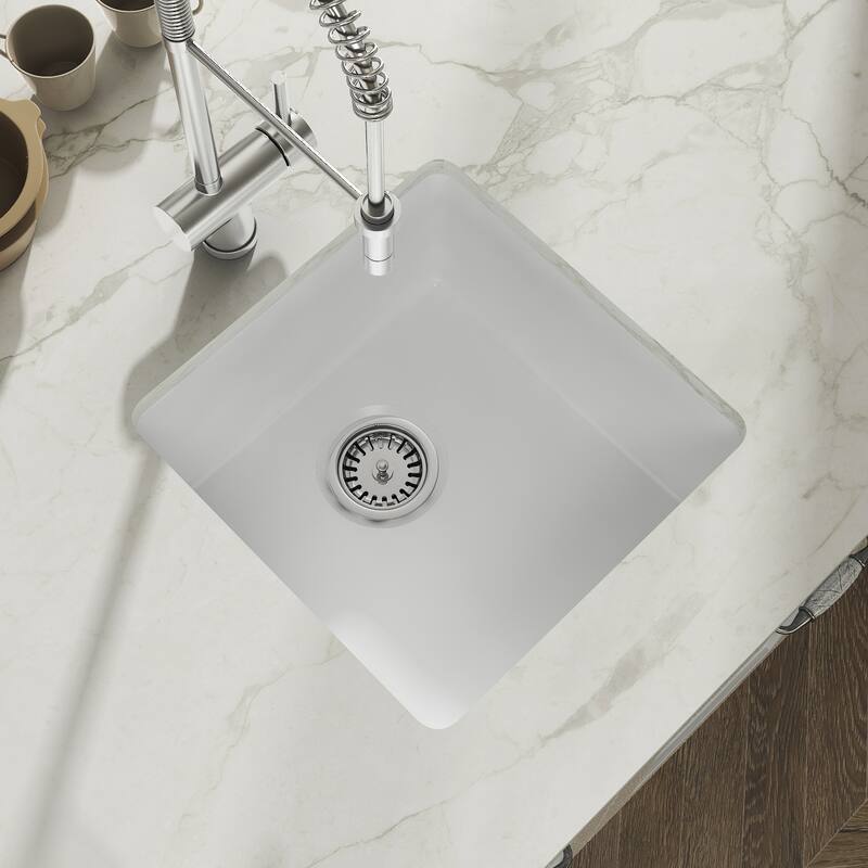 Sinksation Fireclay 17" L x 17" W Square Undermount Bar Kitchen Sink - 17
