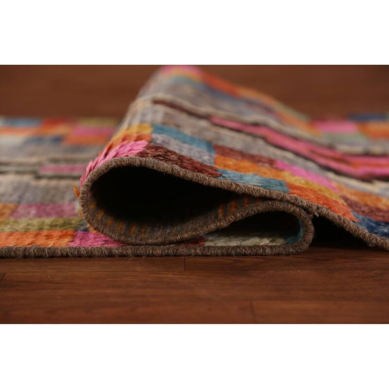 Checkered Moroccan Oriental Runner Rug Handmade Tribal Wool Carpet - 2'10" x 12'8"