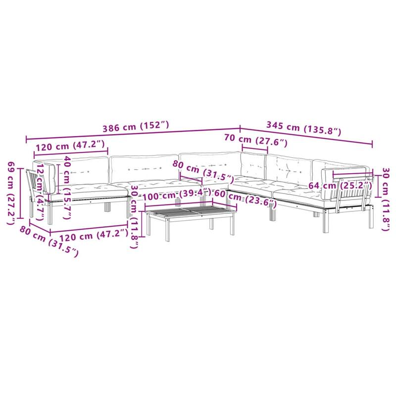 vidaXL Patio Pallet Sofa Set Outdoor Garden Furniture 6 Piece Solid Wood Acacia - 39.4 x 23.6 x 11.8
