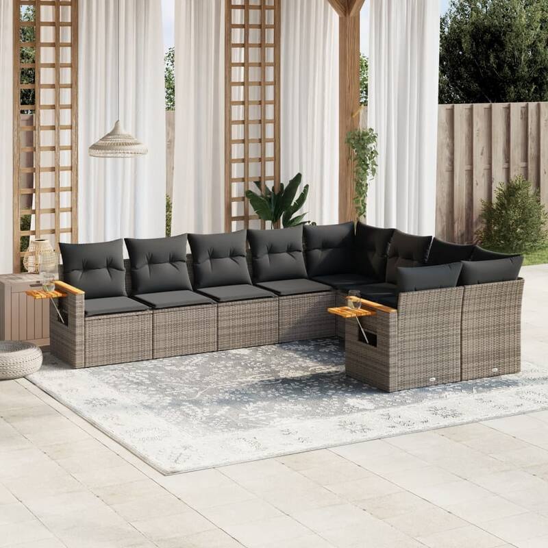 vidaXL Garden Sofa Set Grey PE rattan 9 Piece Set Adjustable Armrests - 24.4 x 33.5 x 27.2