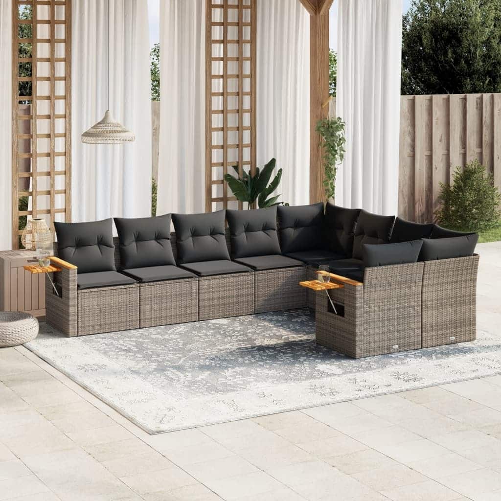 vidaXL Garden Sofa Set Grey PE rattan 9 Piece Set Adjustable Armrests - 24.4 x 33.5 x 27.2