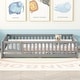 preview thumbnail 2 of 12, Gray Full Size Pine Wood Floor Bed with Safety Guardrails and Door