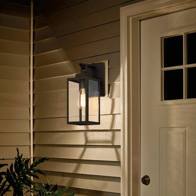 1-Light Matte Black Dusk to Dawn Outdoor Wall Lantern Sconce - W 5" x E 7-3/8" x H13-5/8"