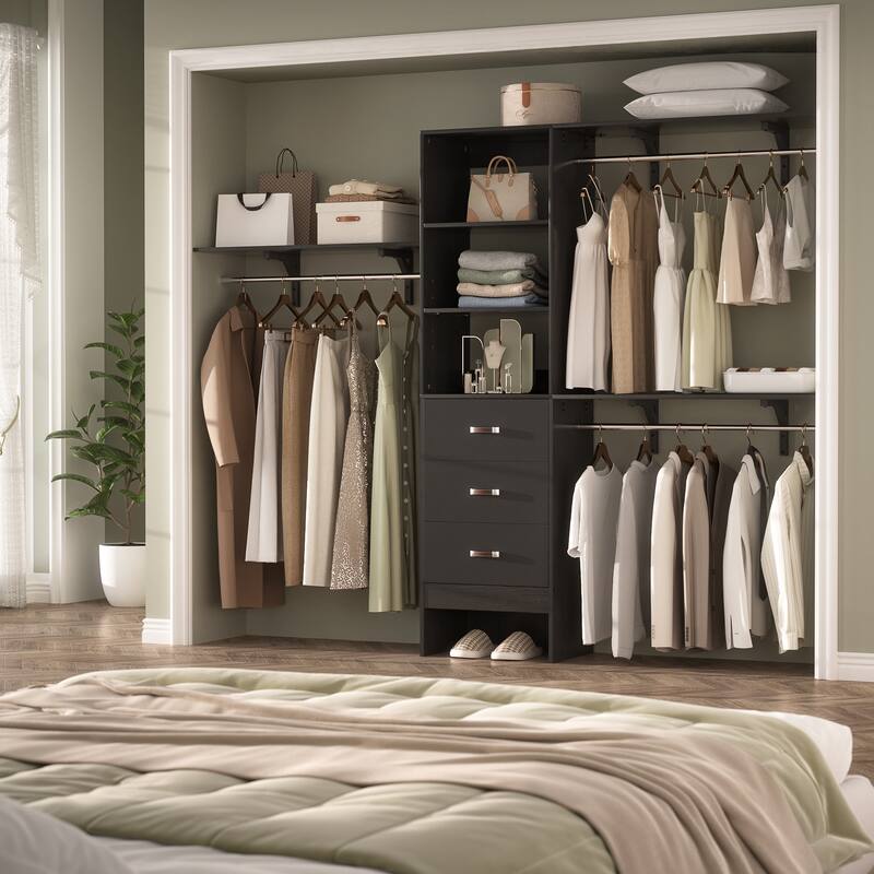 Rackcog 120'' Adjustable Closet Organizer with Drawers, Closet System with DIY Shelves for Reach-in and Walk-in Closet