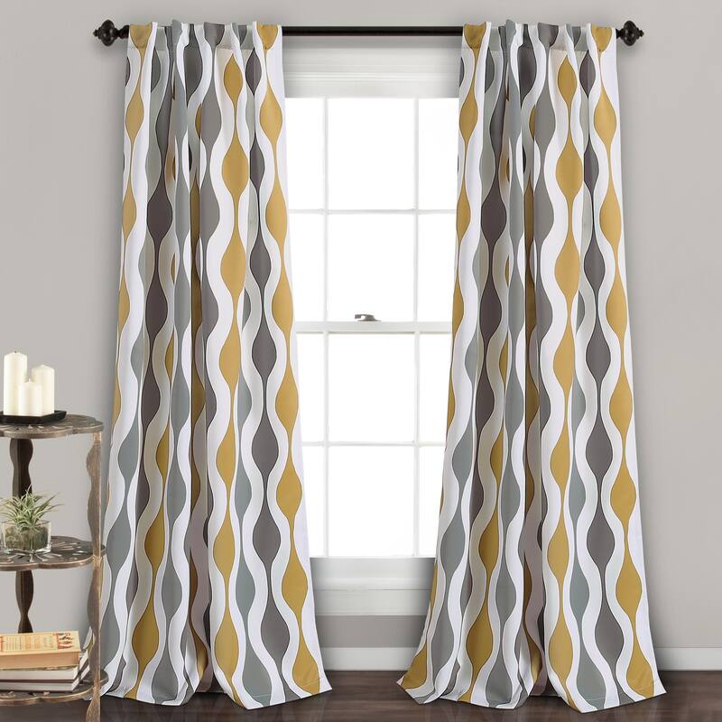 Lush Decor Mid Century Geo Room Darkening Window Curtain Panel Pair - 52"w x 108"l - Gold & Gray