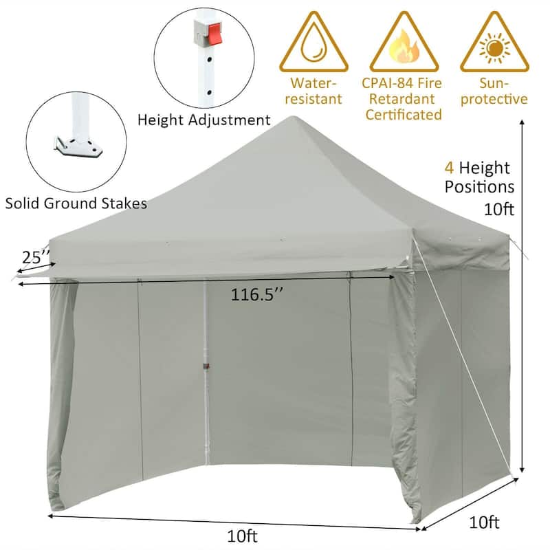 Pop up Gazebo with 4 Height and Adjust Folding Awning - 10' x 10' (L x W x H)