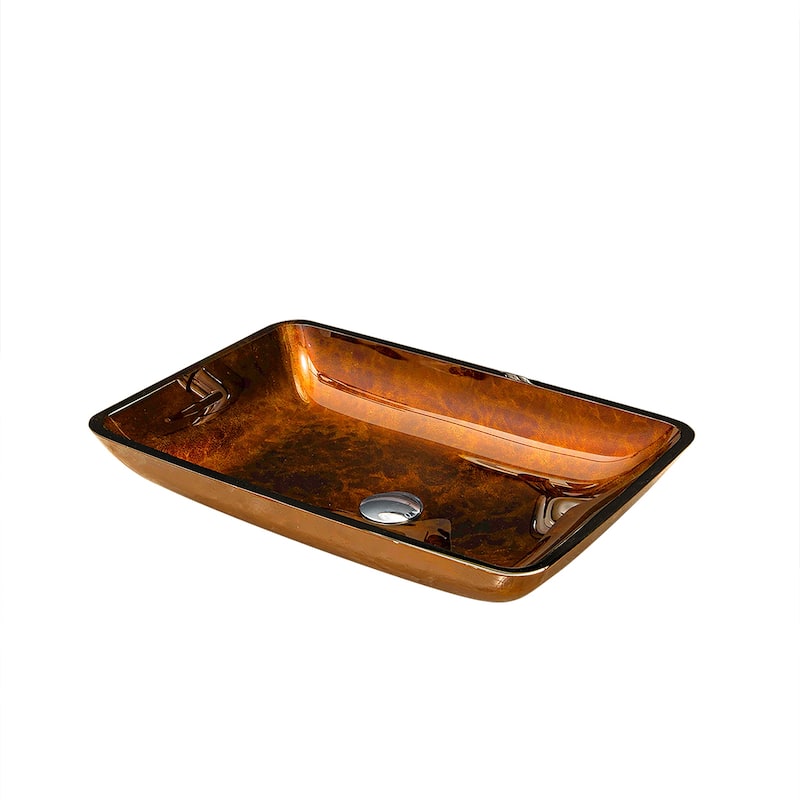 Vinnova Glass Rectangular Vessel Bathroom Sink without Faucet - Brown