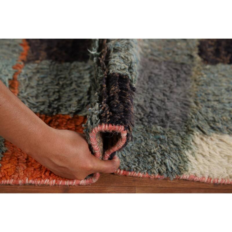 Checkered Moroccan Area Rug Hand-Knotted Wool Carpet - 8'0" x 10'11"