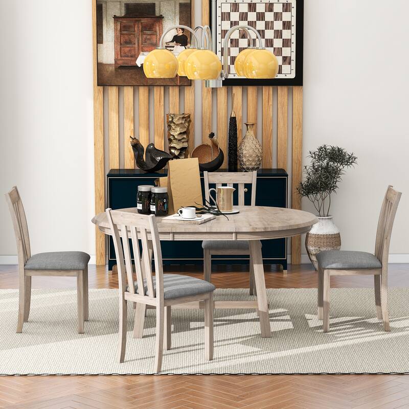5-Piece Dining Table Set with Round Extendable Dining Table and 4 Dining Chairs