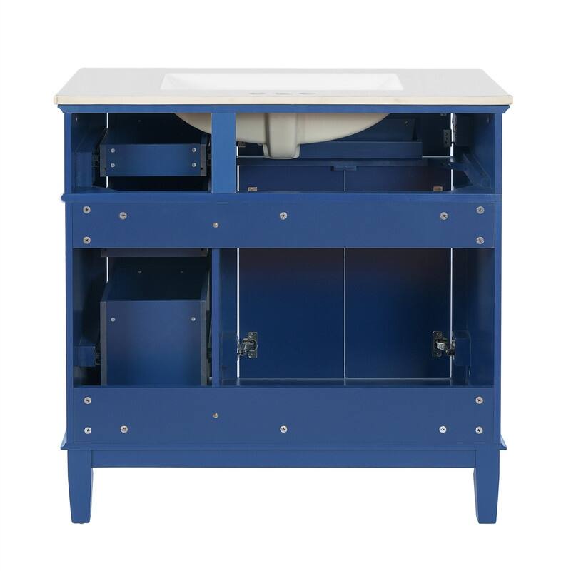 36" Bathroom Vanity with Ceramic Sink, Freestanding Bathroom Vanity Cabinet with 2 Soft Close Doors and 4 Storage Drawers