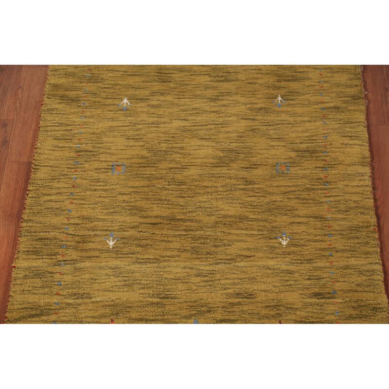 Green Gabbeh Indian Foyer Rug Handmade Wool Carpet - 2'11" x 4'10"