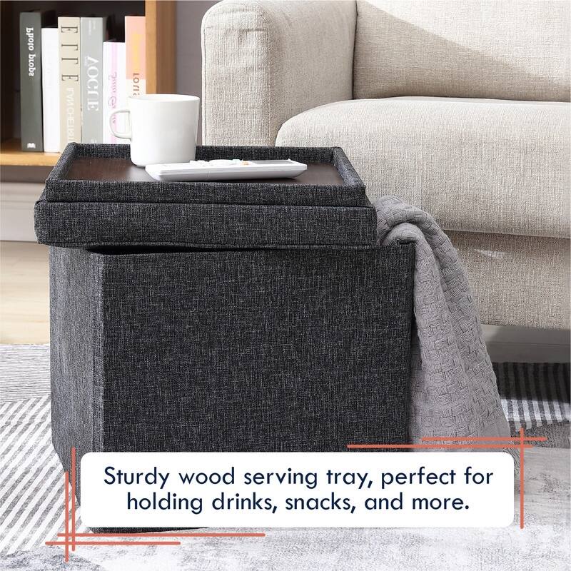 Foldable Tufted Square Storage Ottoman with Table Top Lid