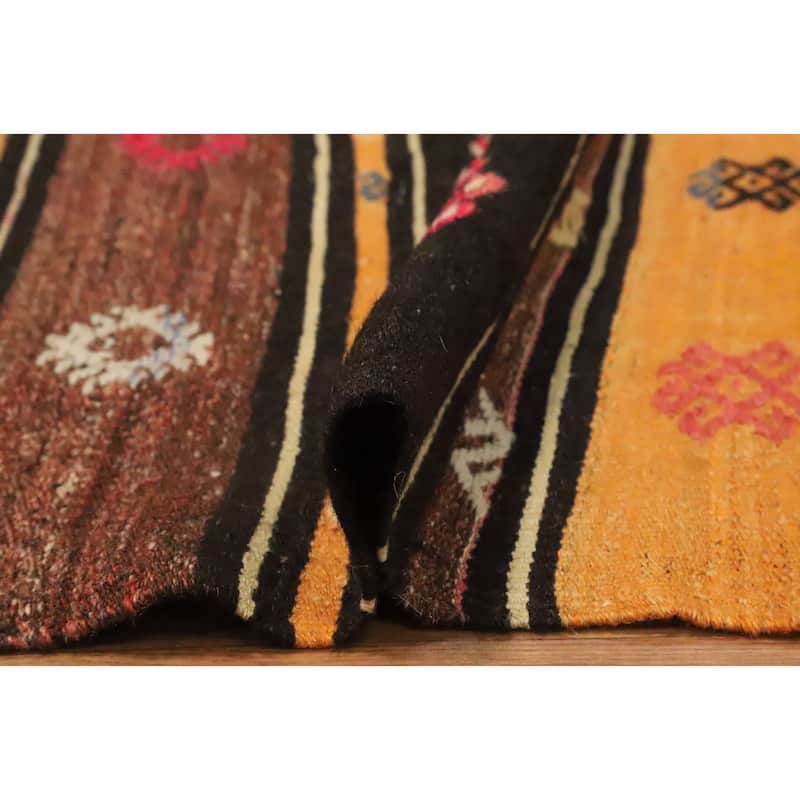 Hand Woven Oriental 100% Wool Carpet Southwestern Tribal Multi-Colored Kilim Runner Rug - 12' 5'' X 4' 3''