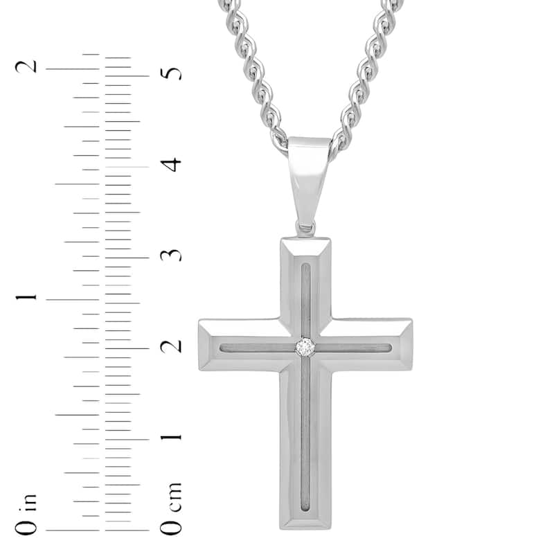 Steel Nation Stainless Steel Diamond Cross Pendant 0.03ct