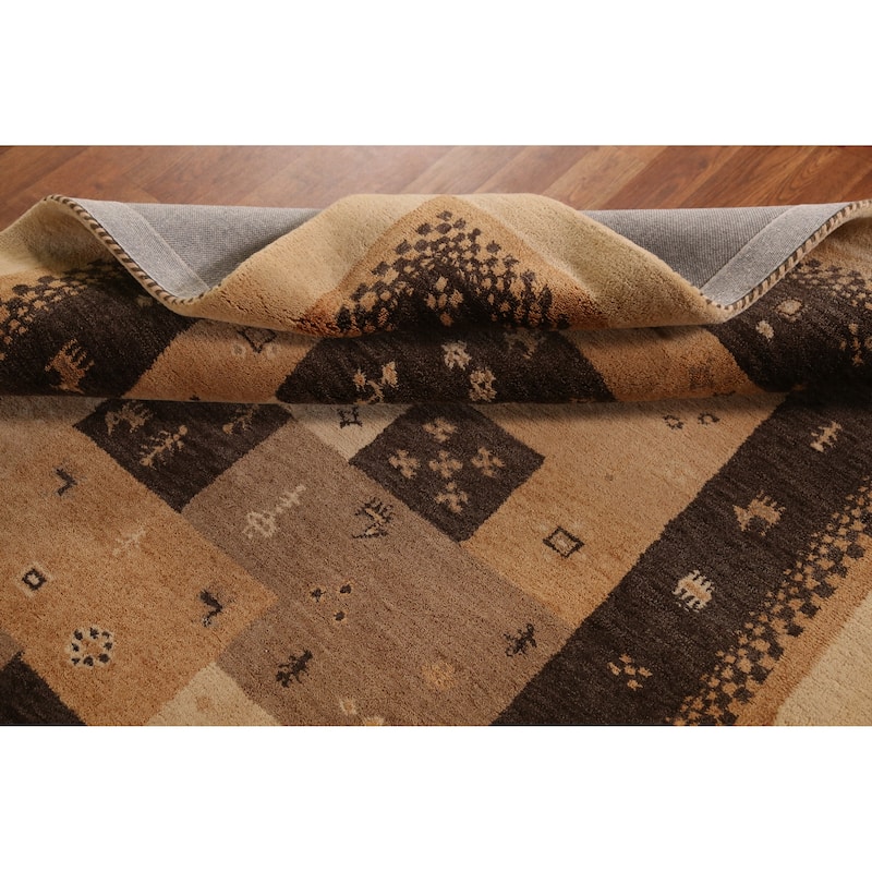 Geometric Gabbeh Indian Area Rug Brown Tribal Handmade Wool Carpet - 5'3" x 7'7"