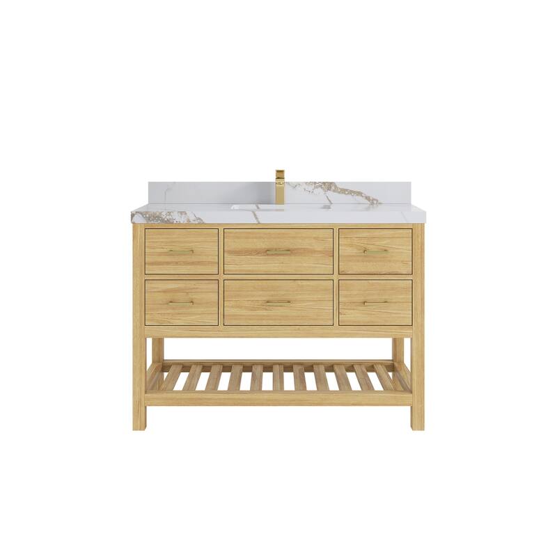 Willow Collections 48 in. W x 22 in. D Parker Solid Teak Single Sink Bathroom Vanity with Countertop
