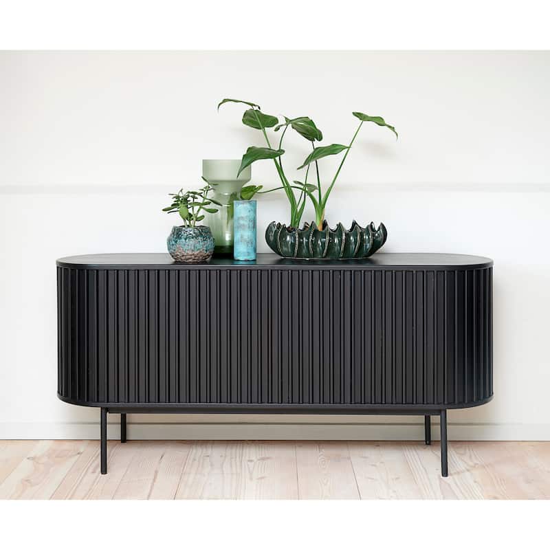 Rye Studio Contemporary Black Oak Sideboard with Sliding Doors - 17.75"W x 63"L x 28.75"H