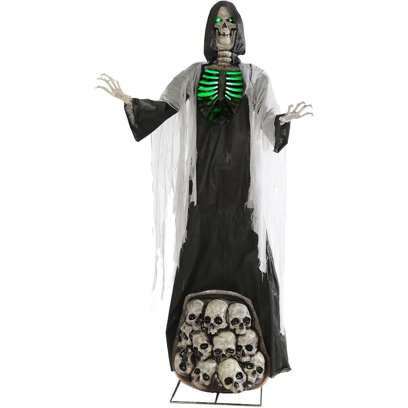 Haunted Hill Farm 7-Ft. Tall Ajal the Graveyard Ghoul, Battery-Operated Scary Halloween Prop with Light-Up Eyes and Chest