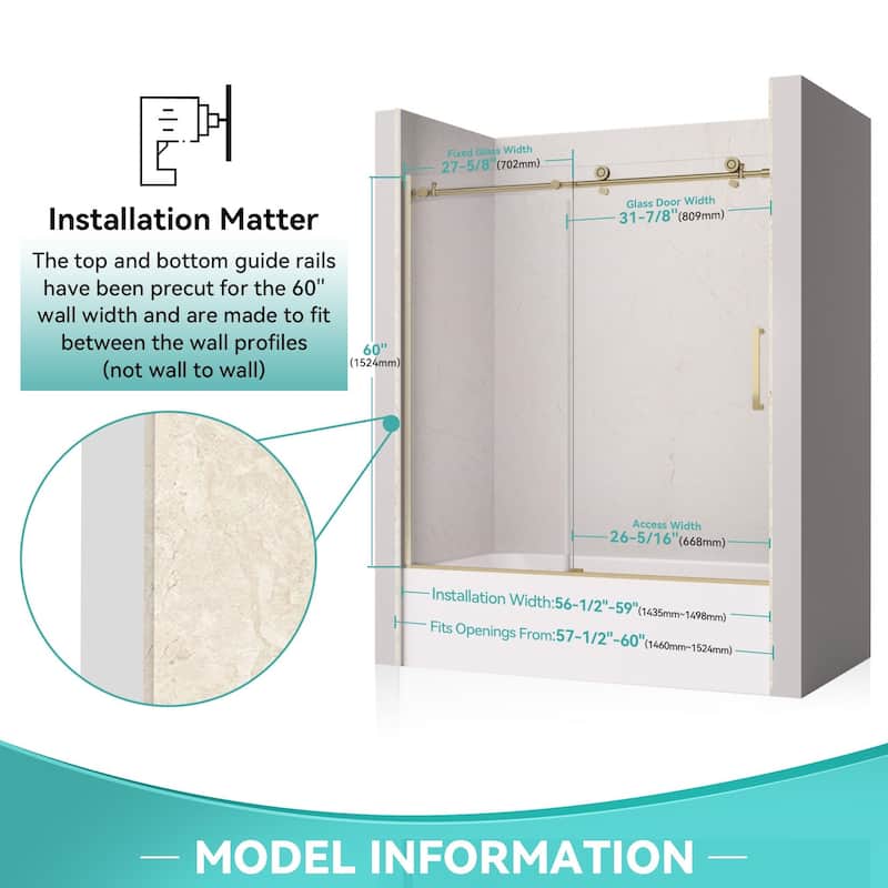 i-Homare 55 - 59 in.W x 60 in.H Tub Sliding Shower Door with Soft Closing System