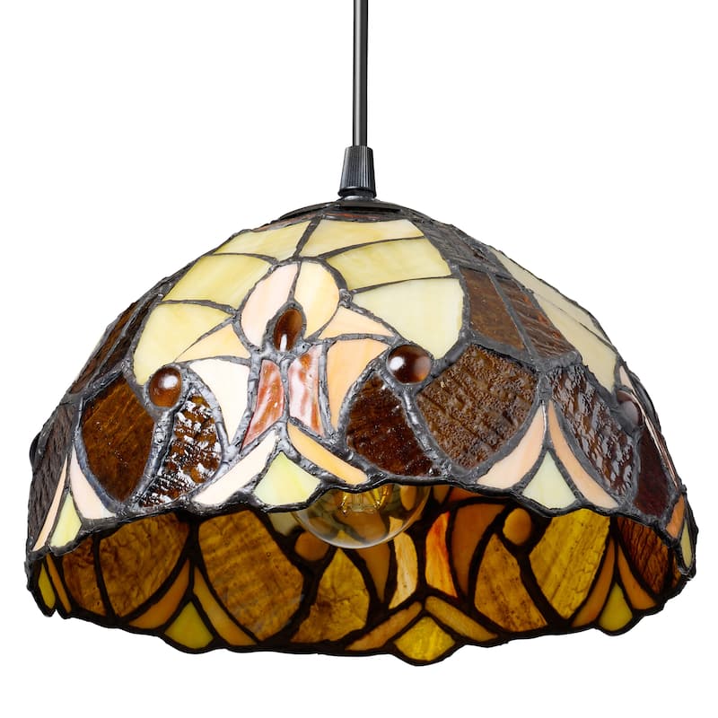 Halston River of Goods Stained Glass and Metal 10-Inch Pendant Light with Adjustable Hanging Cord - 10" x 10" x 72.5"
