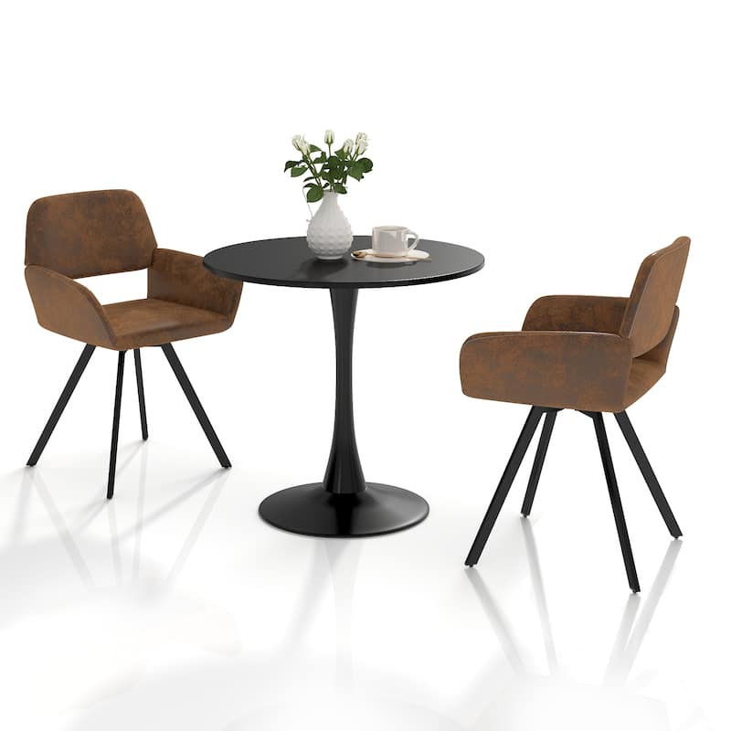 Homy Casa 3-Piece Modern Dining Set with Round Pedestal Table and Upholstered Armchairs