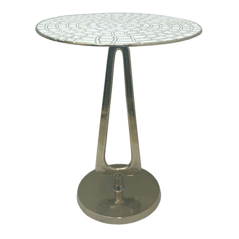 Metal Accent Table Modern Coastal Engraved Top Design - 20" White - 16" x 16" x 20"
