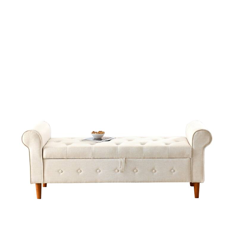 62" Bedroom Tufted Button Storage Bench, Window Bench, Rolled Arm Design for Bedroom, Living Room