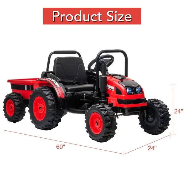 dimension image slide 1 of 5, 12V Kids Ride-On Tractor with Trailer