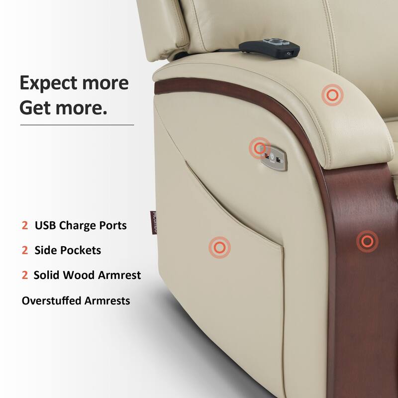 MCombo Recliner Chair Sofa with Adjustable Headrest, Solid Wood Armrest, Breathable Leather 7917
