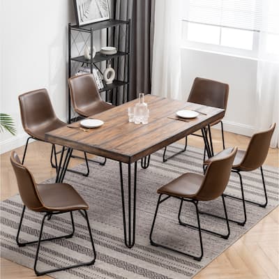 7-Piece Home Party Dining Table and Chair Sets with Sled Metal Legs and Rubber Footpads for Kitchen Dining Room