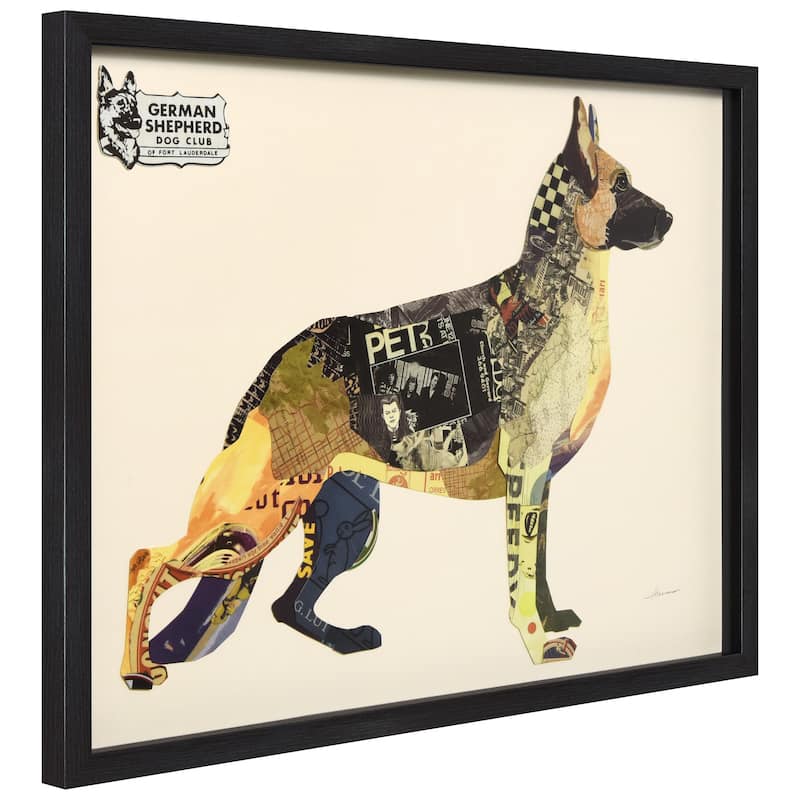 "German Shepherd" Dimensional Collage Framed Graphic Art Under Glass Wall Art