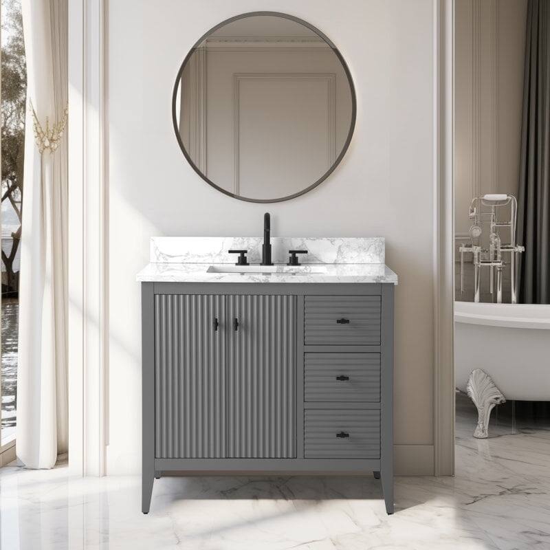 Vanity Art 36" Single Sink Bathroom Vanity Cabinet with Engineered Marble Countertop