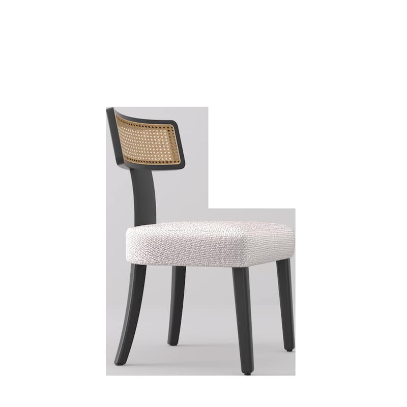Mid Century Modern Dining Chairs Set of 2, Solid Wood and Rattan Net Back