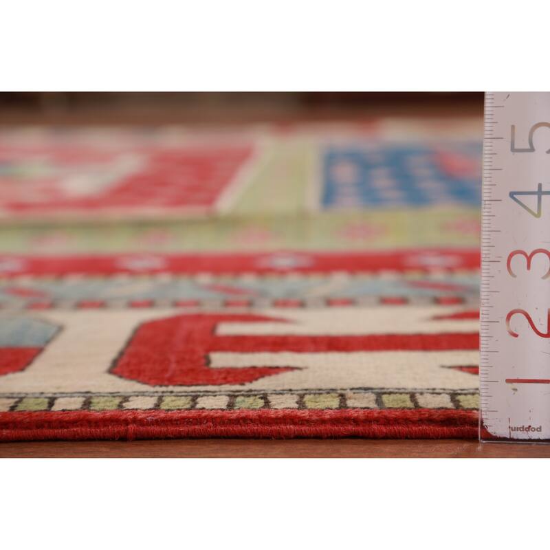 Hand Knotted Oriental 100% Wool Carpet Traditional Geometric Multi-Colored Kazak Area Rug - 11' 5'' X 8' 6''