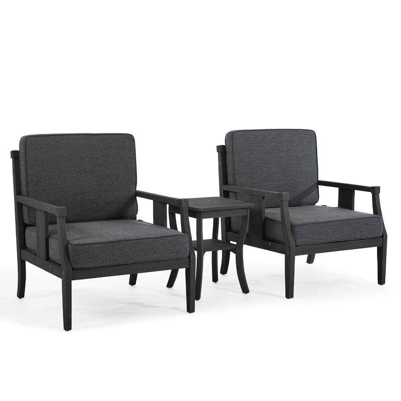 3-Piece Teak Wood Outdoor Armchair Set with Side Table, Cushions, Patio Seating Sets