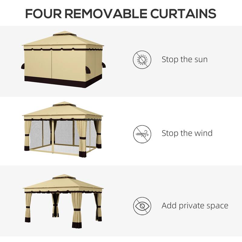 Outsunny 10' x 12' Patio Gazebo, Double Roof Outdoor Gazebo Canopy Shelter with Netting and Curtains, Solid Metal Frame