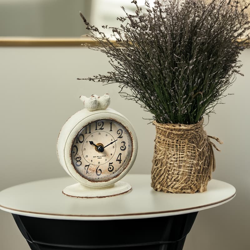 Pewter Mantel Clock with Birds