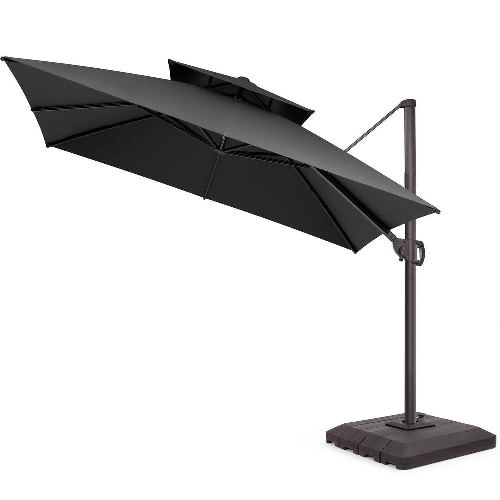 Pellebant 10 x 10 ft Square Outdoor Patio Cantilever-Offset Umbrella with Base Stand