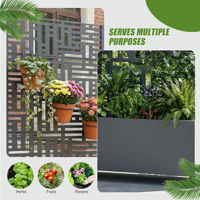 Metal Movable Planter Box with Trellis Privacy Screen Lockable Wheels