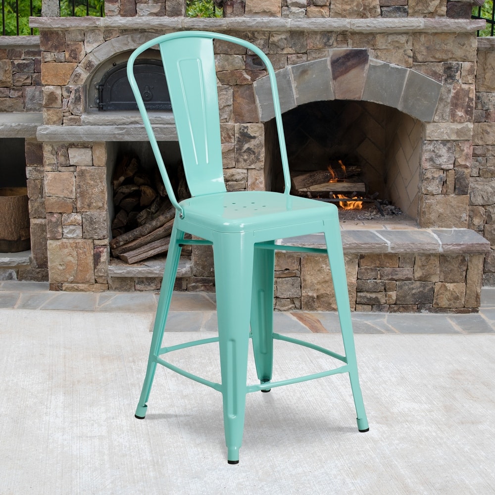 24'' High Metal Indoor-Outdoor Counter Height Stool with Back - 17.75"W x 22"D x 40.25"H