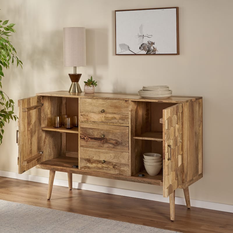 Christopher Knight Home - Latimer Mid-Century Modern Handcrafted Mango Wood 3 Drawer Sideboard with 2 Doors - Natural
