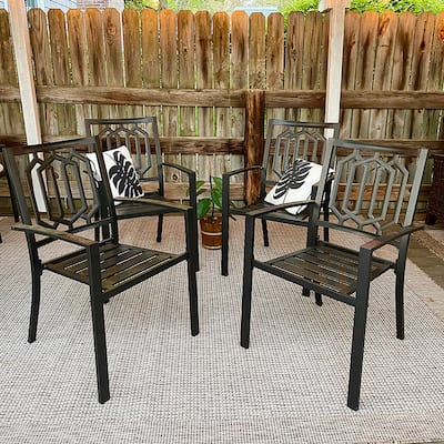 MAISON ARTS Black Steel Slat Seat Outdoor Dining Armchairs (Set of 4)
