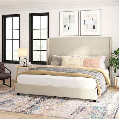 Modern Upholstered Platform Bed with Channel Stitched Headboard