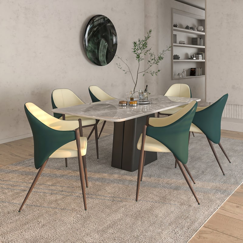 Upholstered Leather Dining Chair with Iron Legs Accent Armchair Set of 2