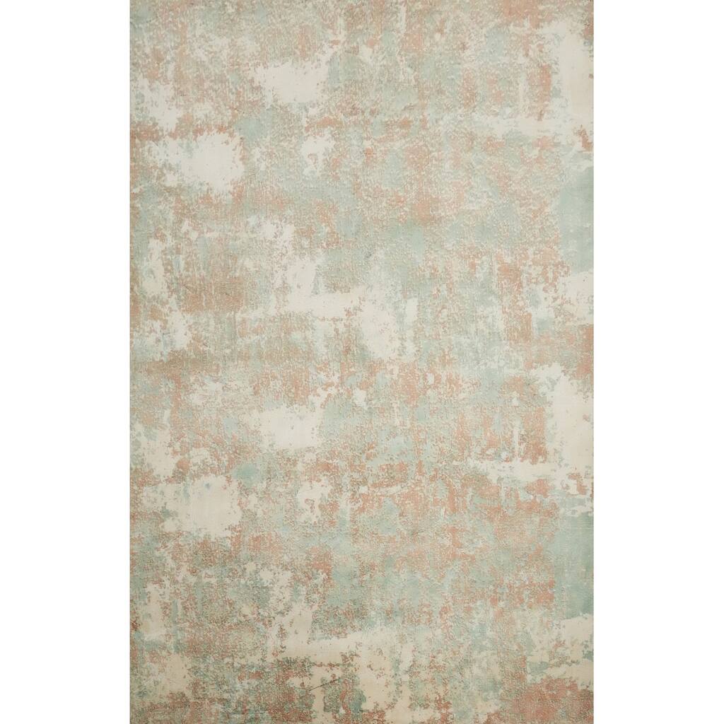 Hand Knotted Oriental Viscose Silk Carpet Modern Abstract Green Abstract Area Rug - 9' 4'' X 6' 7''
