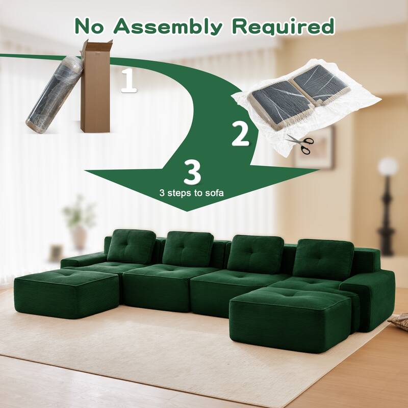 153" Modular Corduroy Sectional Sofa, U-Shaped Couch with Ottoman