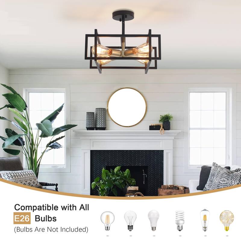 4 - Industrial Semi Flush Mount Ceiling Light Fixture - 15in - N/A