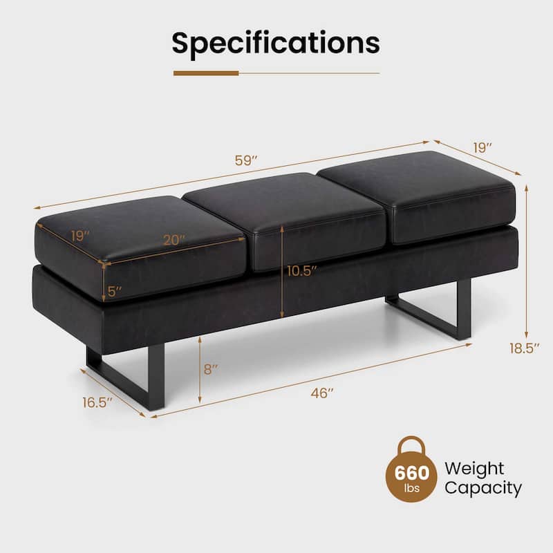 Costway Waiting Room Bench Seating with Metal Frame Leg Upholstered - See Details