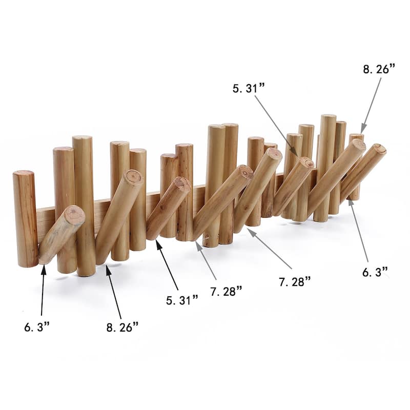 Natural Pine Wood Log Peg Wall-Mounted Coat Rack - 8.27" H x 28.27" W x 5" D