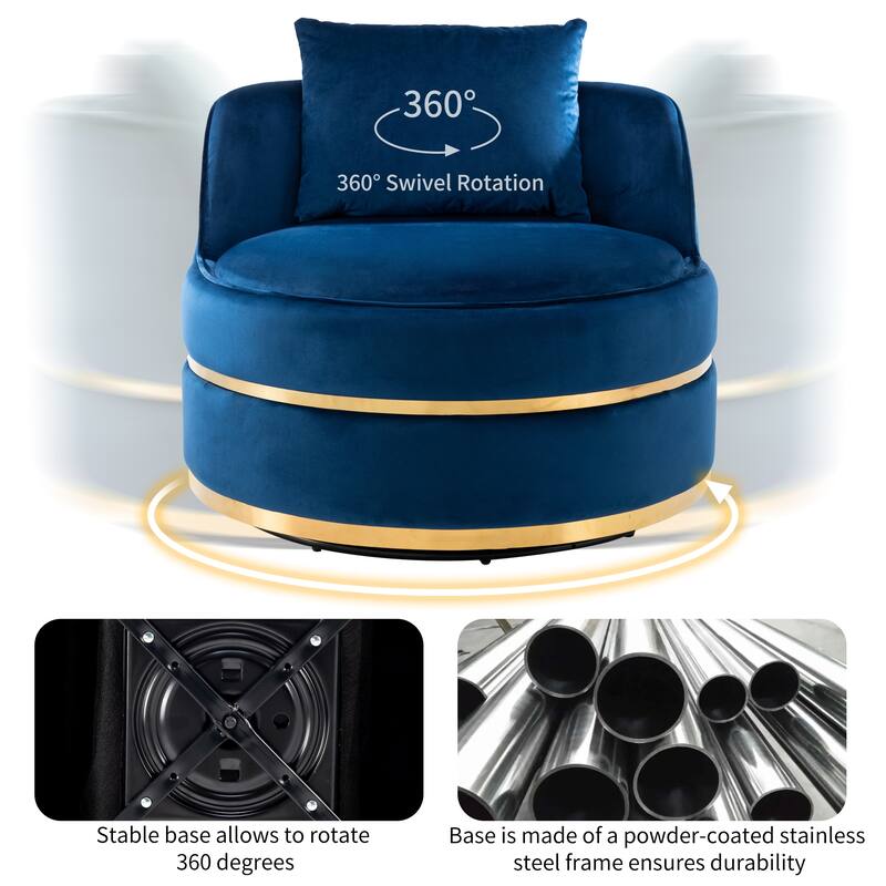 360 Degree Swivel Accent Chair Velvet Modern Upholstered Barrel Chair Over-Sized Soft Chair with Seat Cushion